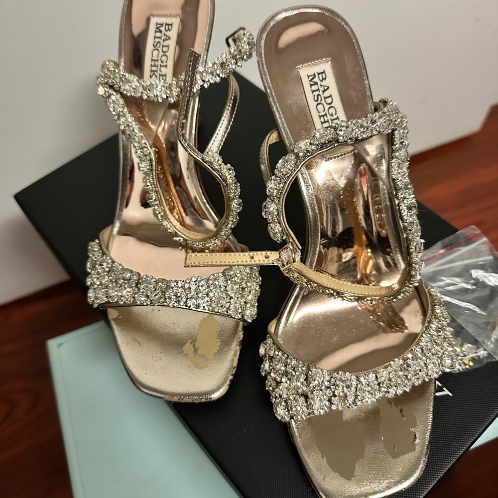 Badgley Mischka Gold Crystal Embellished Heels